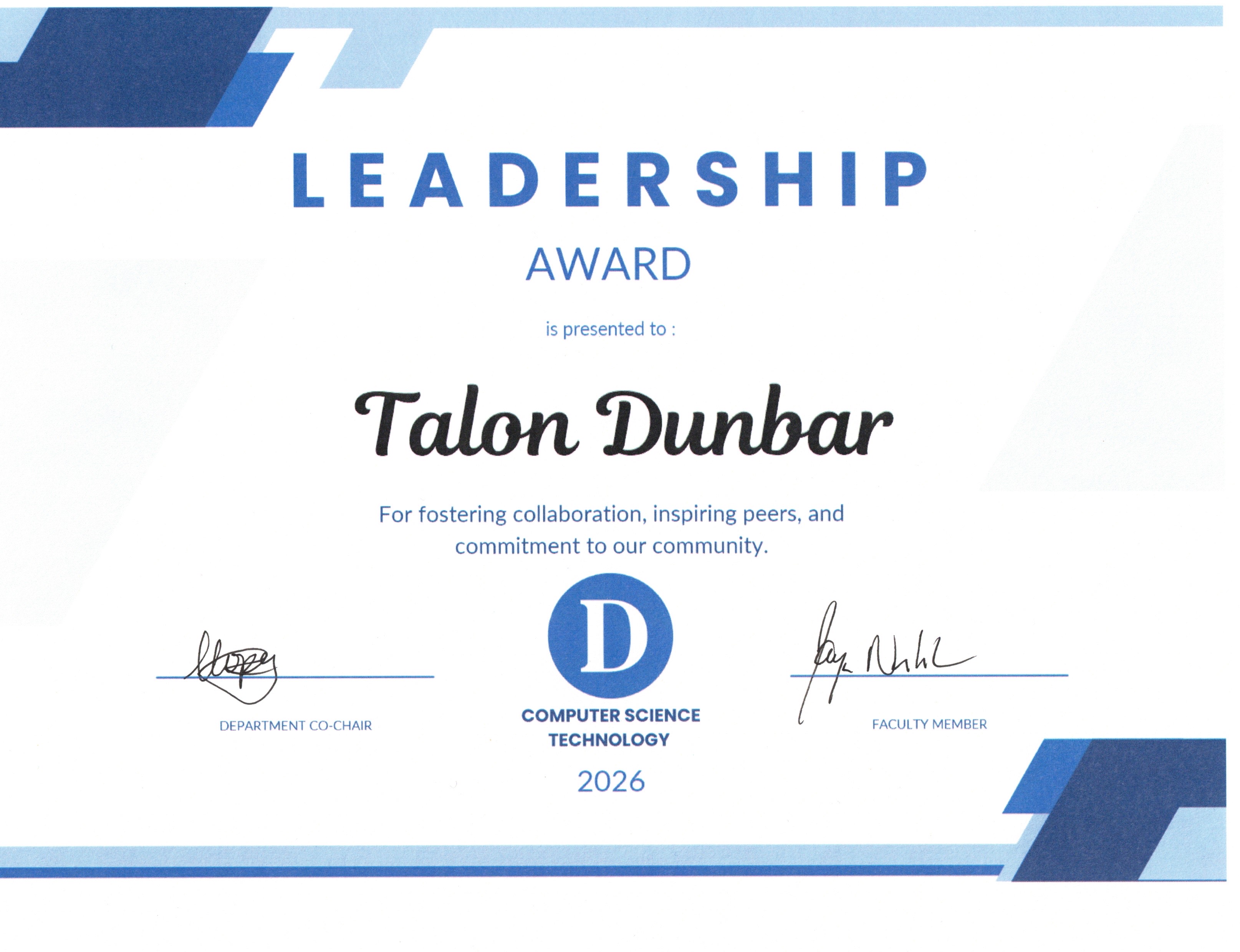 CS 2026 Leadership Award